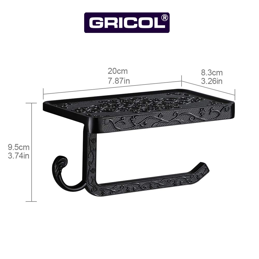 gricol-porte-rouleau-papier-toilette-mural-noir-vintage-avec-tablette image 4