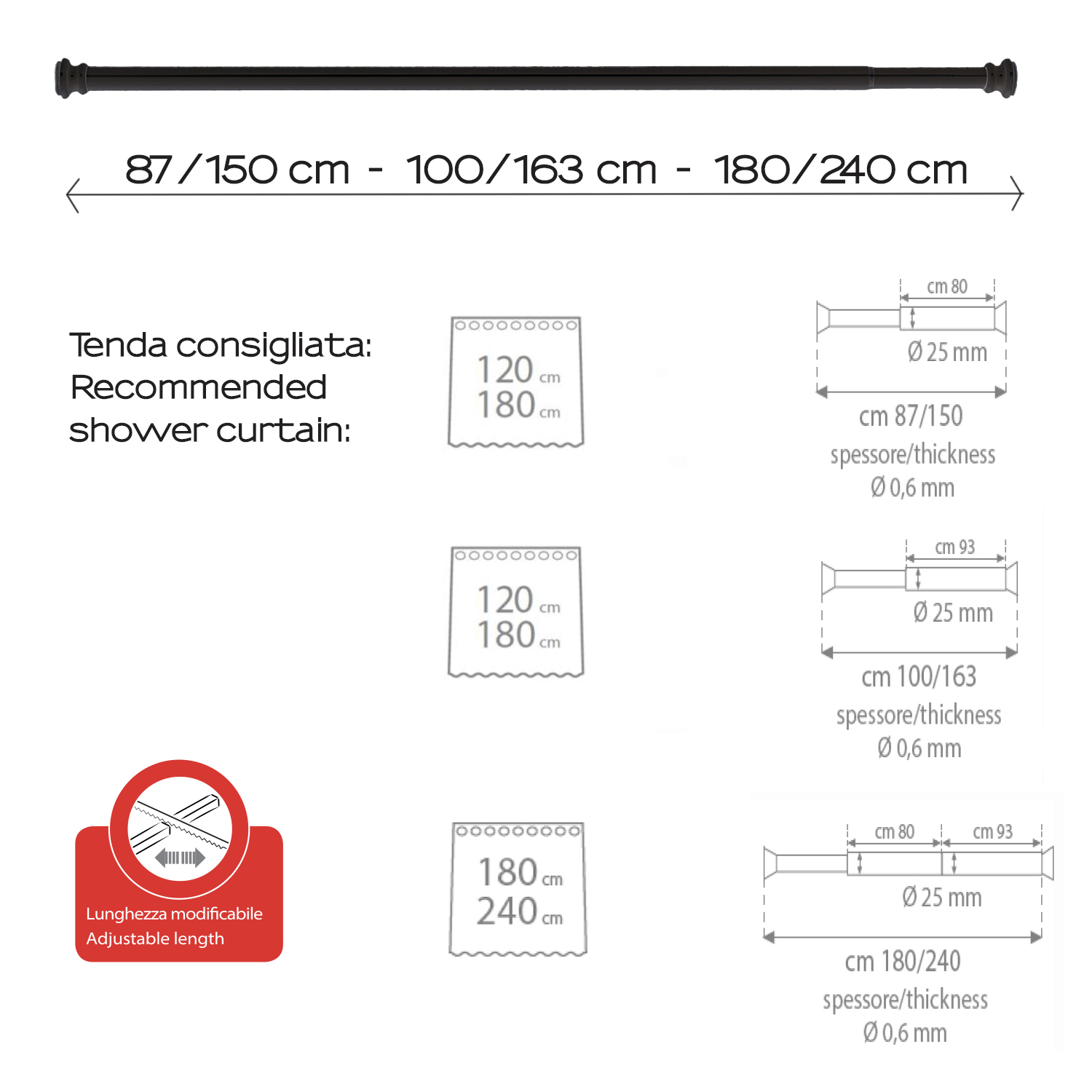 gedy-barre-extensible-douche-noir-mat-tringle-rideau image 2
