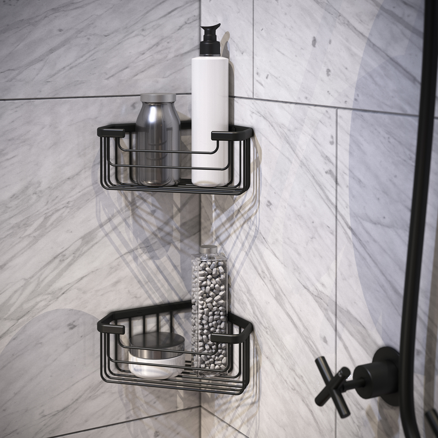 gedy-augustus-porte-objet-douche-angle-noir-mat image 3