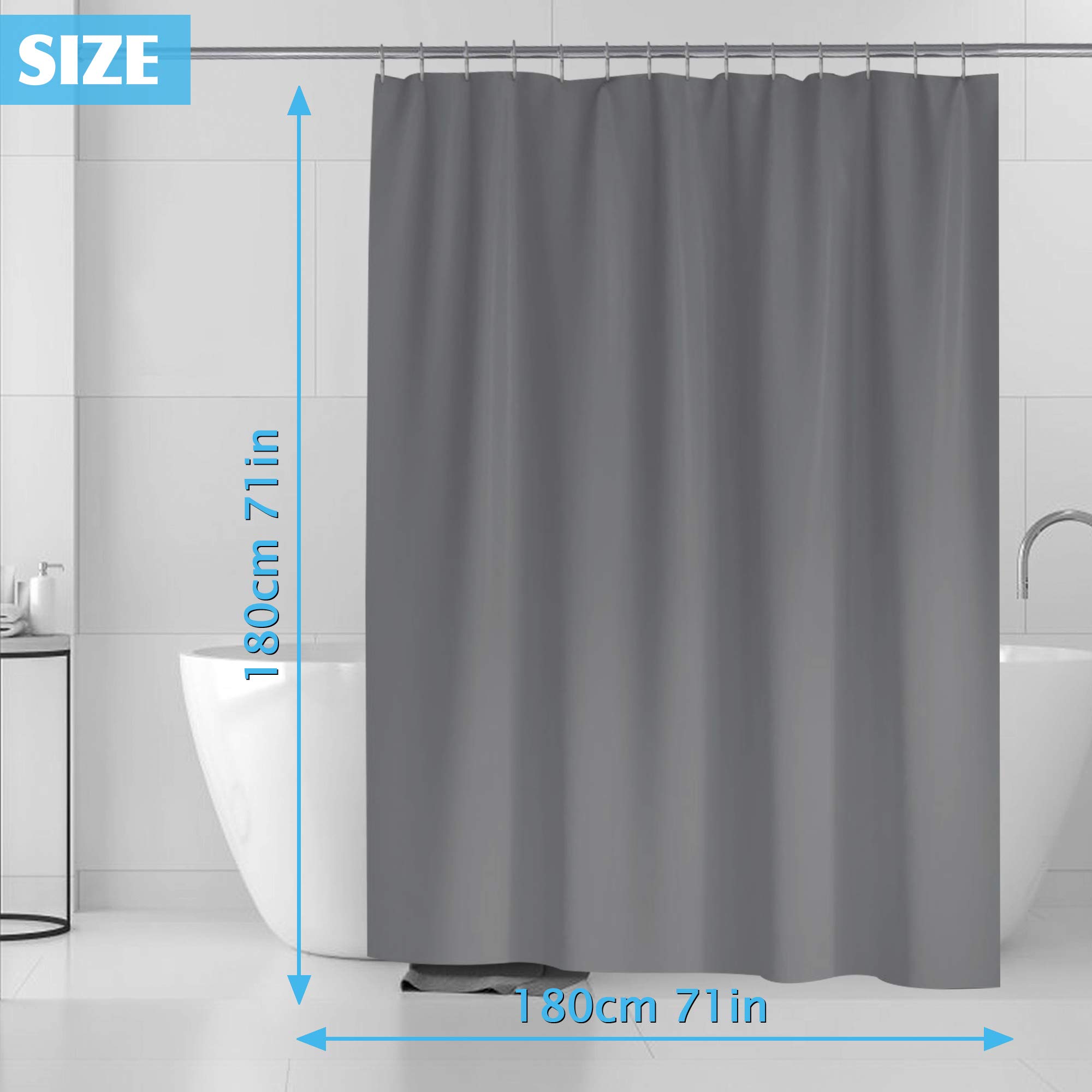 gricol-rideau-de-douche-180x180-imperm-able-gris-lavable-12-crochets image 7