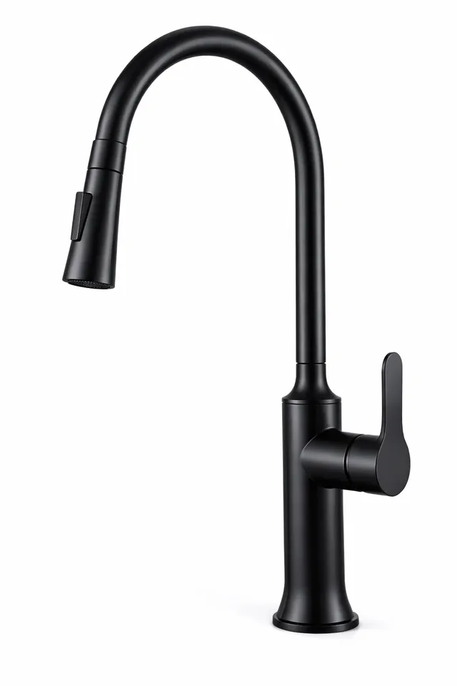 hudor-essential-k0625a-mitigeur-cuisine-noir-mat-douchette image 1