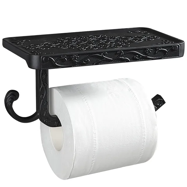 gricol-porte-rouleau-papier-toilette-mural-noir-vintage-avec-tablette image 1