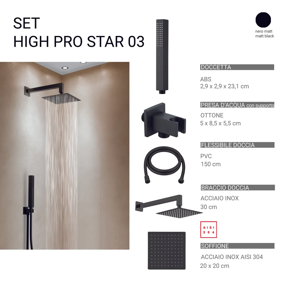 gedy-high-pro-star-03-ensemble-douche-5-pi-ces-noir-mat image 1