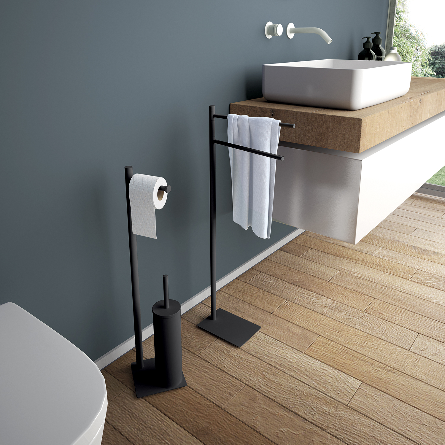 gedy-trilly-porte-serviettes-sur-pied-noir-salle-de-bain image 3
