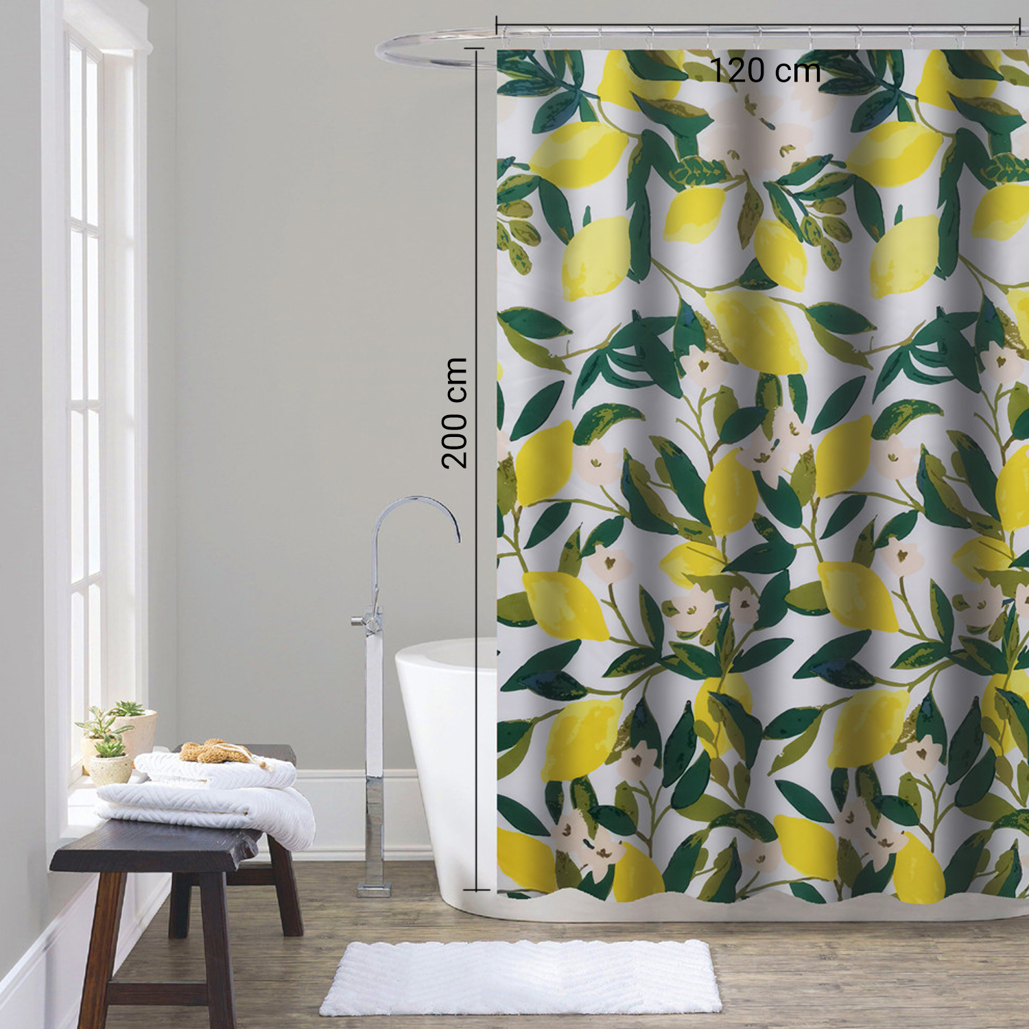 gedy-lemon-rideau-de-douche-120x200-cm-blanc-jaune-vert-citrons image 2