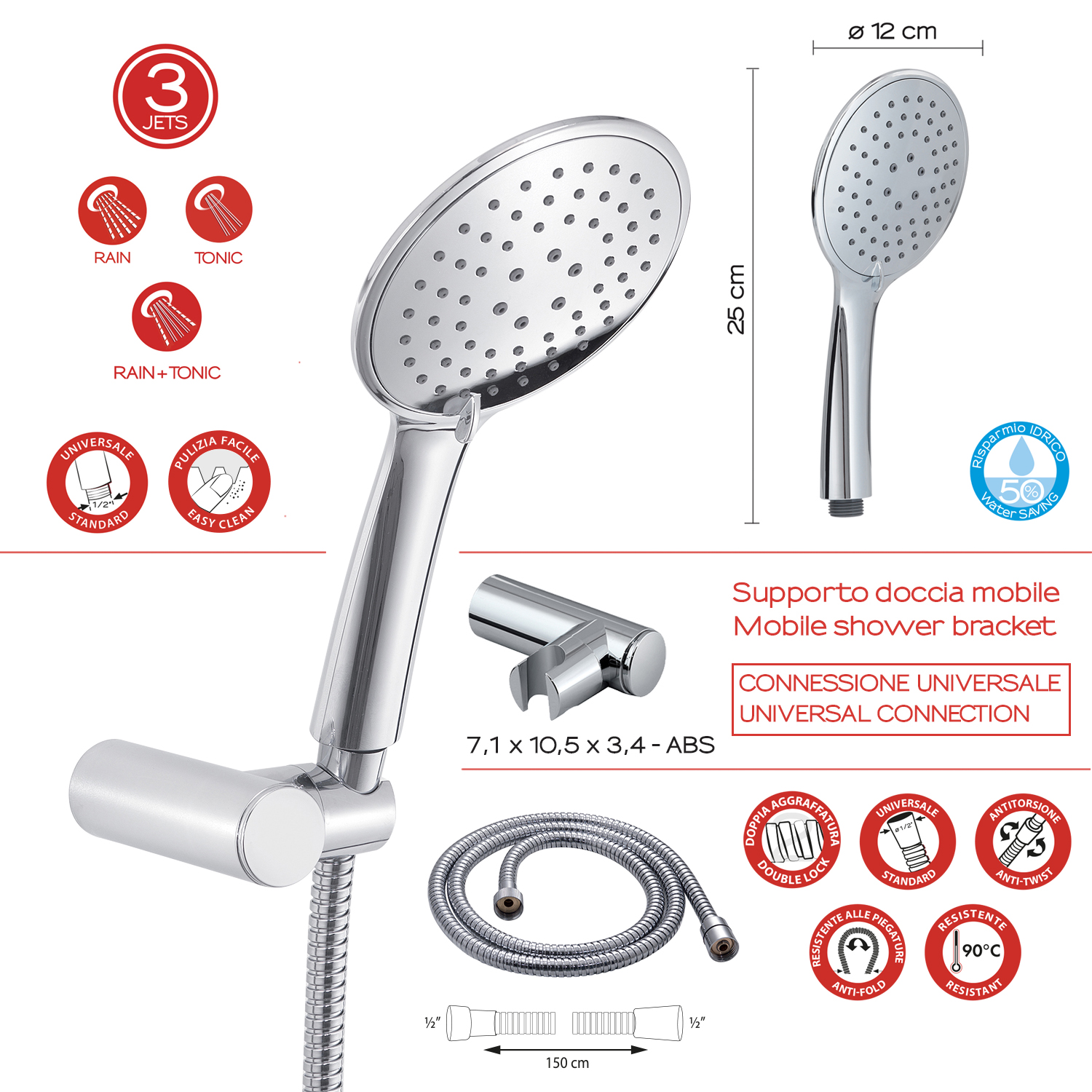 gedy-kit-de-douche-douchette-3-jets-chrome-2 image 2
