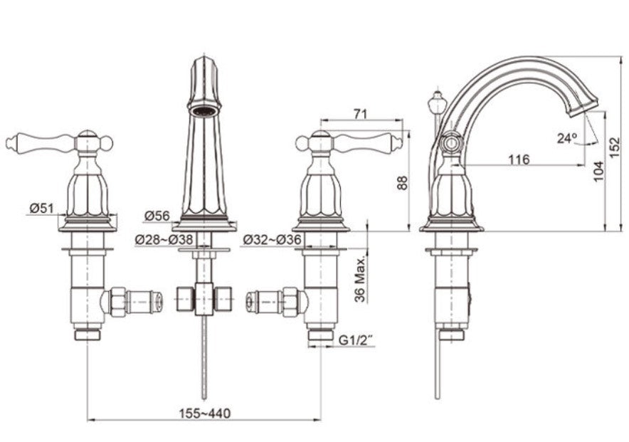 hudor-p-n-e-robinet-lavabo-or-rose-3-trous-laiton-2 image 6