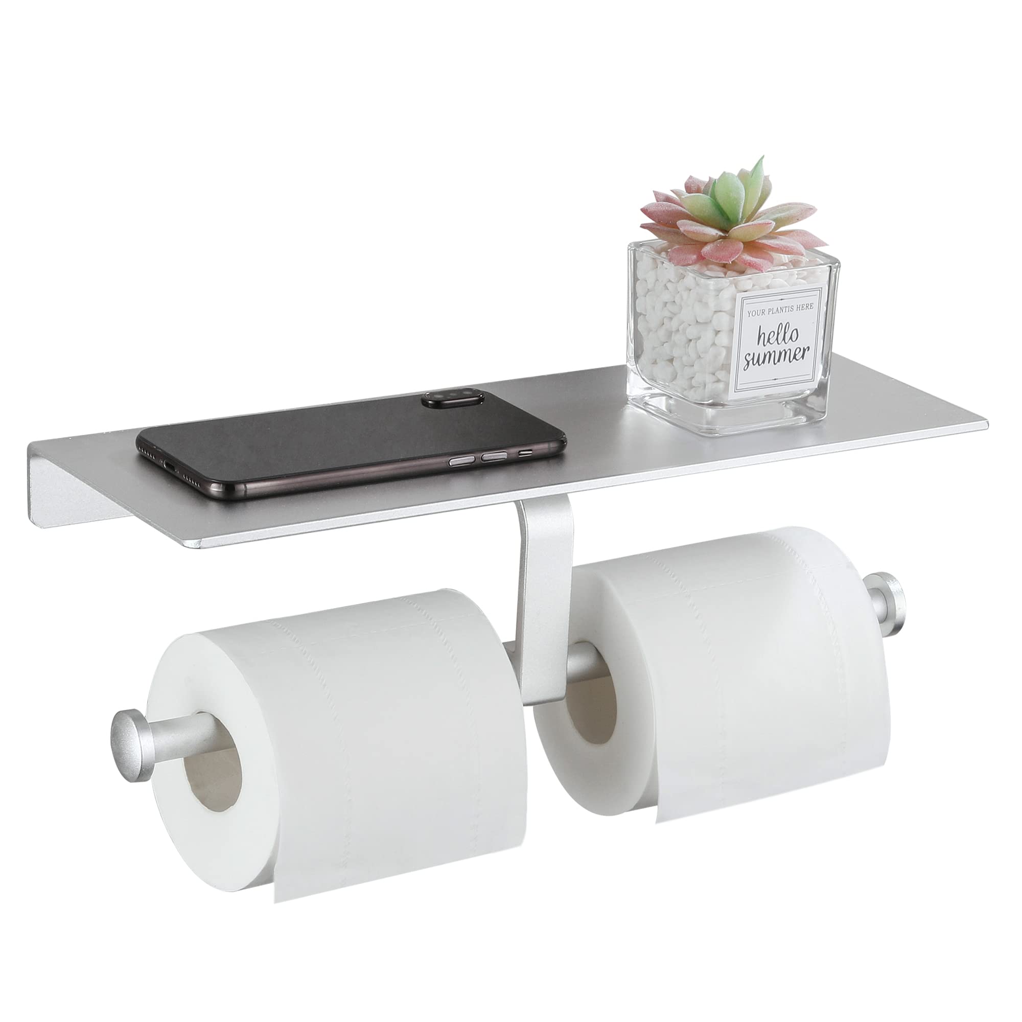 gricol-porte-rouleaux-papier-toilette-double-argent-avec-tag-re image 1