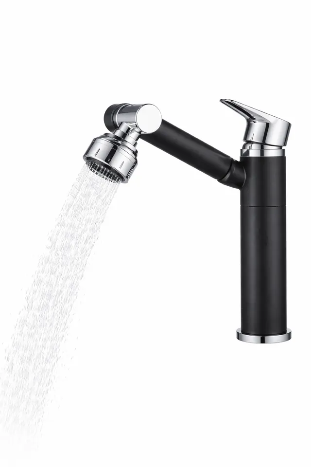hudor-essential-094-robinet-lavabo-noir-mat-t-te-modulable image 1