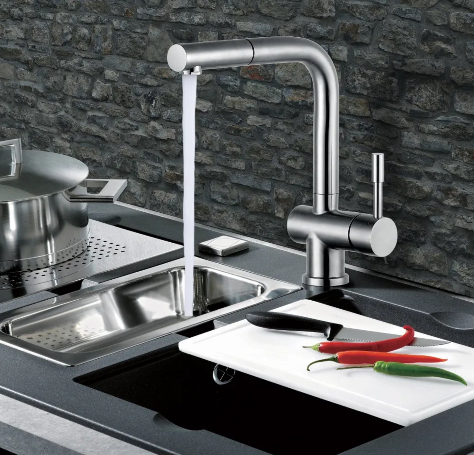 hudor-rymanthe-mitigeur-cuisine-nickel-douchette image 2