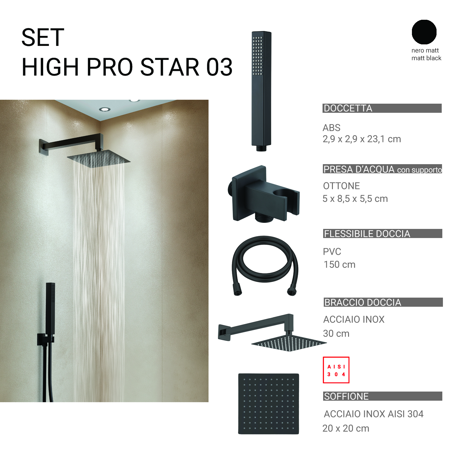 gedy-high-pro-star-03-ensemble-douche-5-pi-ces-noir-mat image 1