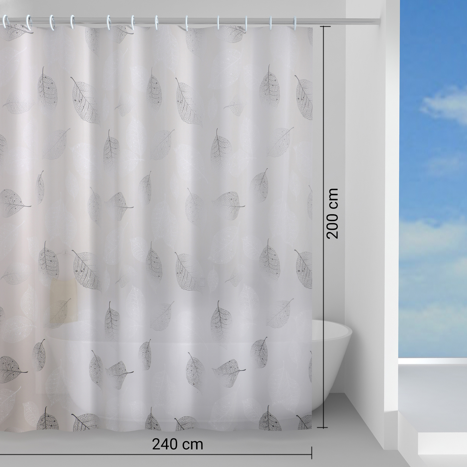 gedy-foliage-rideau-de-douche-240x200-cm-gris image 2