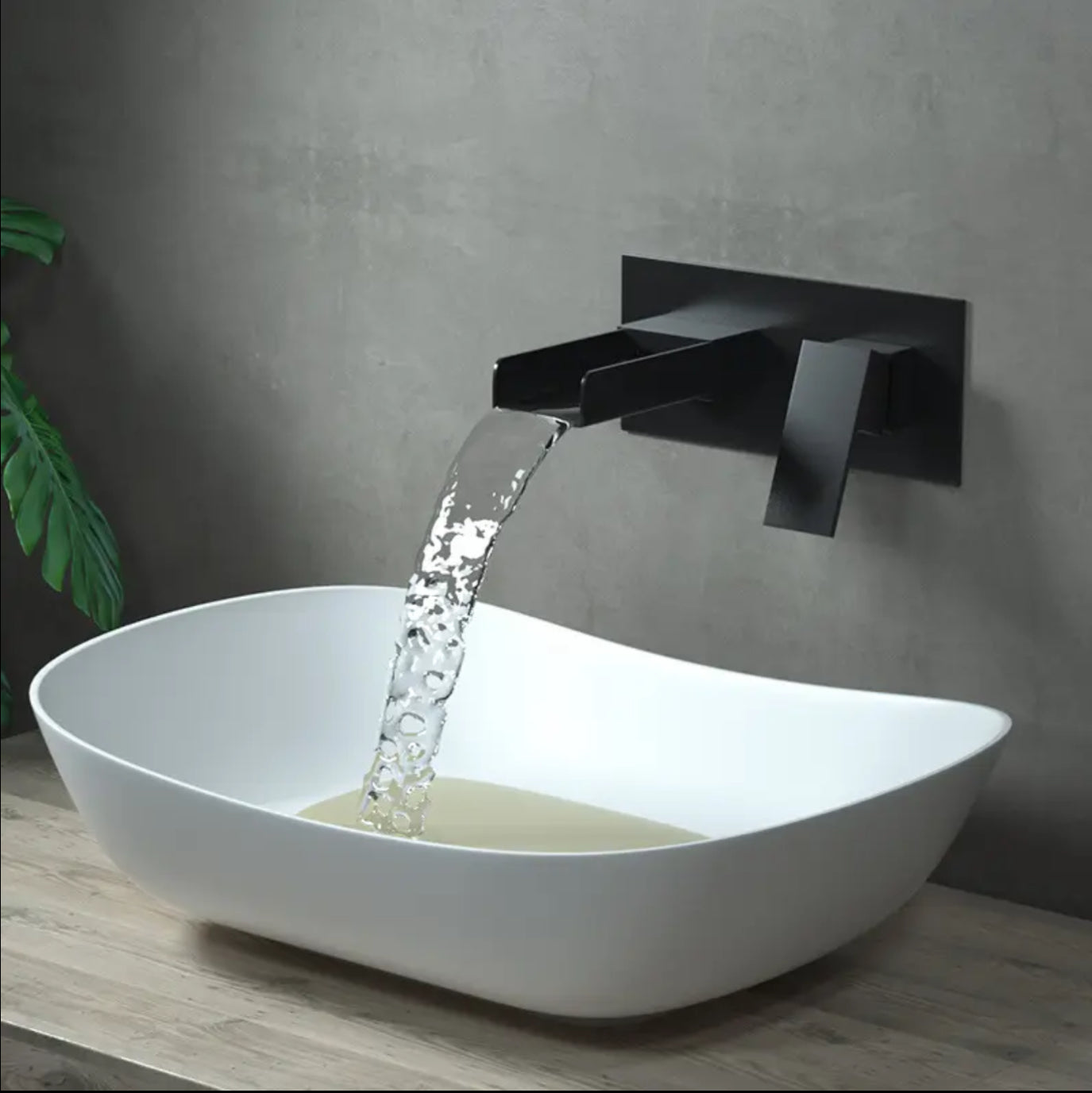 hudor-alph-e-007-robinet-lavabo-mural-noir-mat-cascade image 2