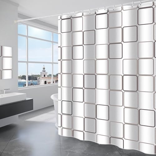 gricol-rideau-de-douche-polyester-180x180-blanc-carreaux-12-crochets image 8