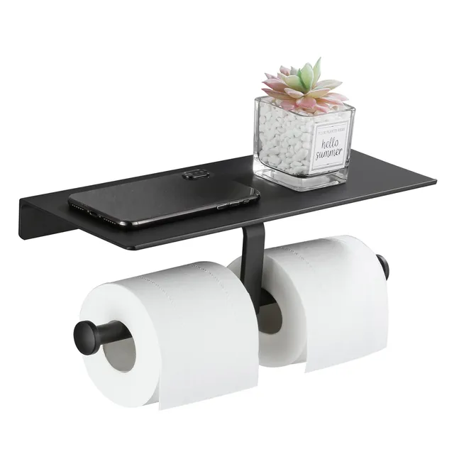 gricol-porte-rouleaux-papier-toilette-double-noir-avec-tag-re image 1