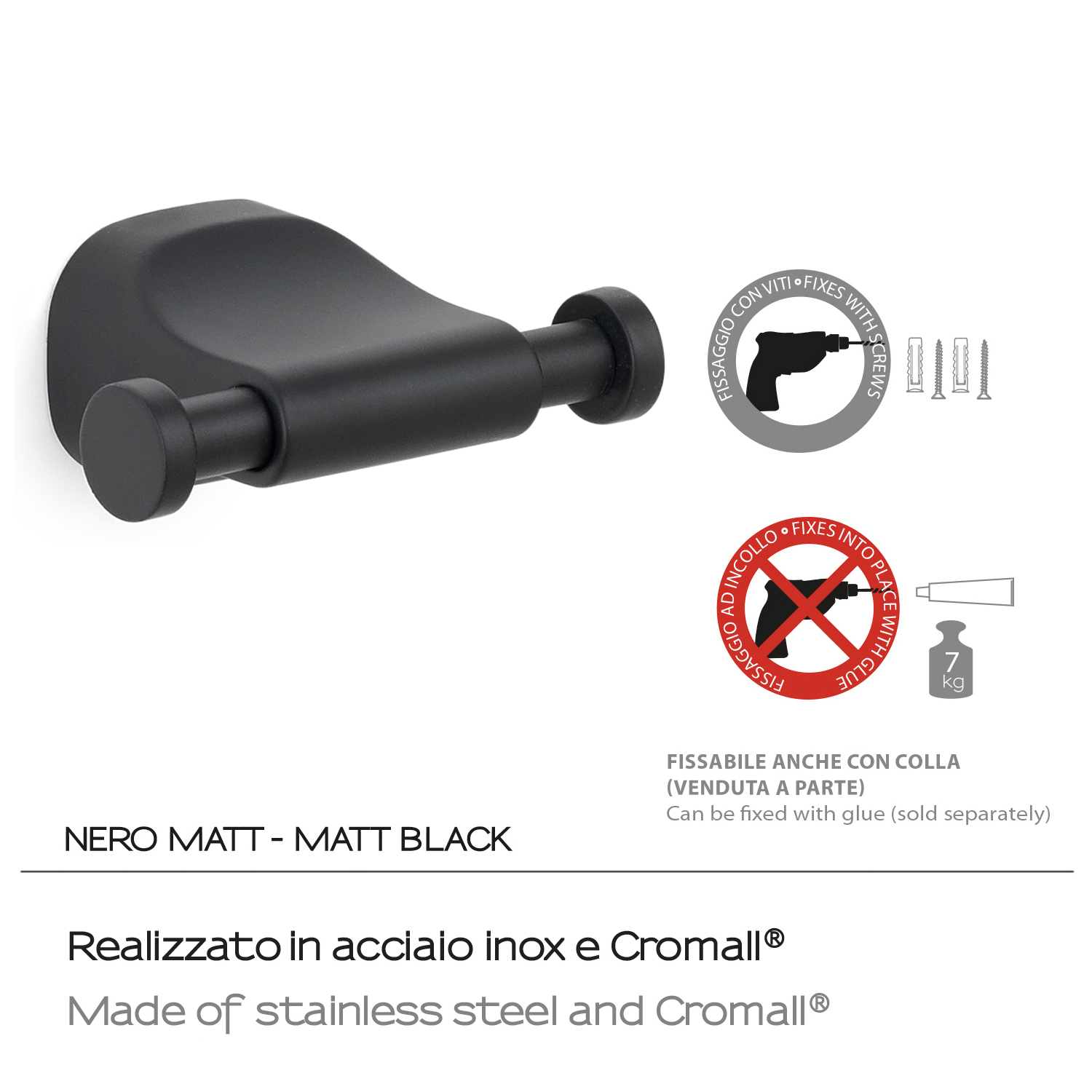 gedy-stelvio-crochet-double-noir-mat-salle-de-bain image 3