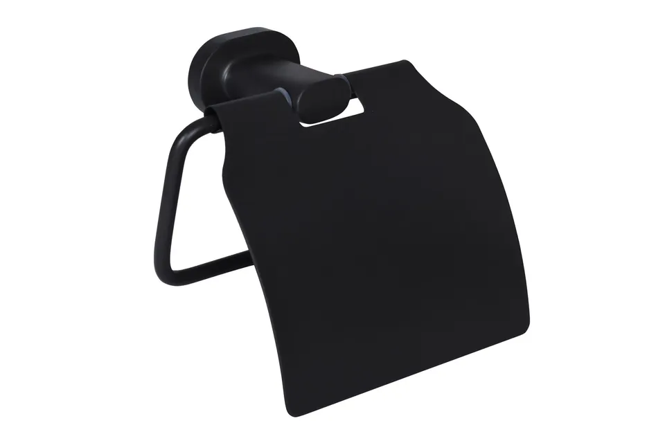 bisk-go-porte-rouleau-wc-noir-mat-avec-couvercle image 1