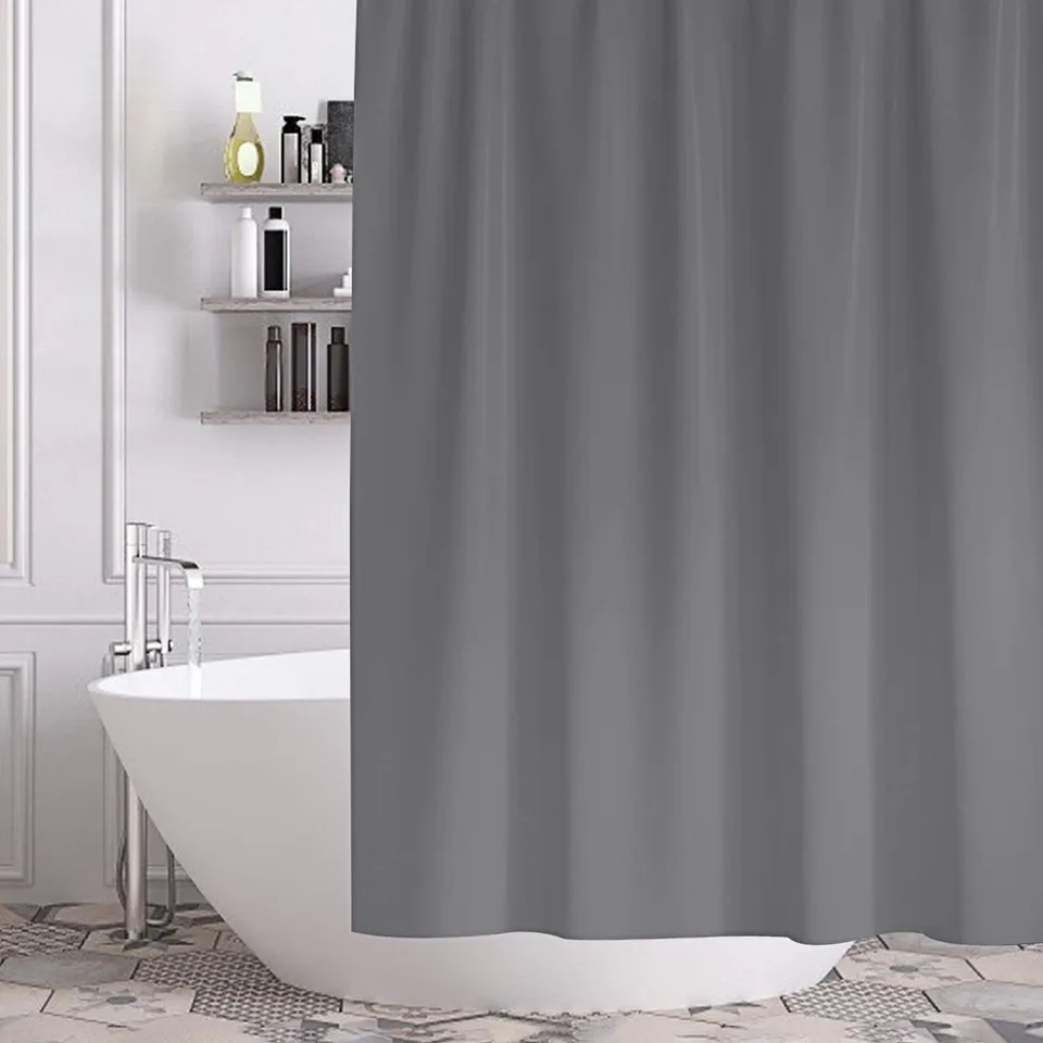 gricol-rideau-de-douche-180x180-imperm-able-gris-lavable-12-crochets image 1