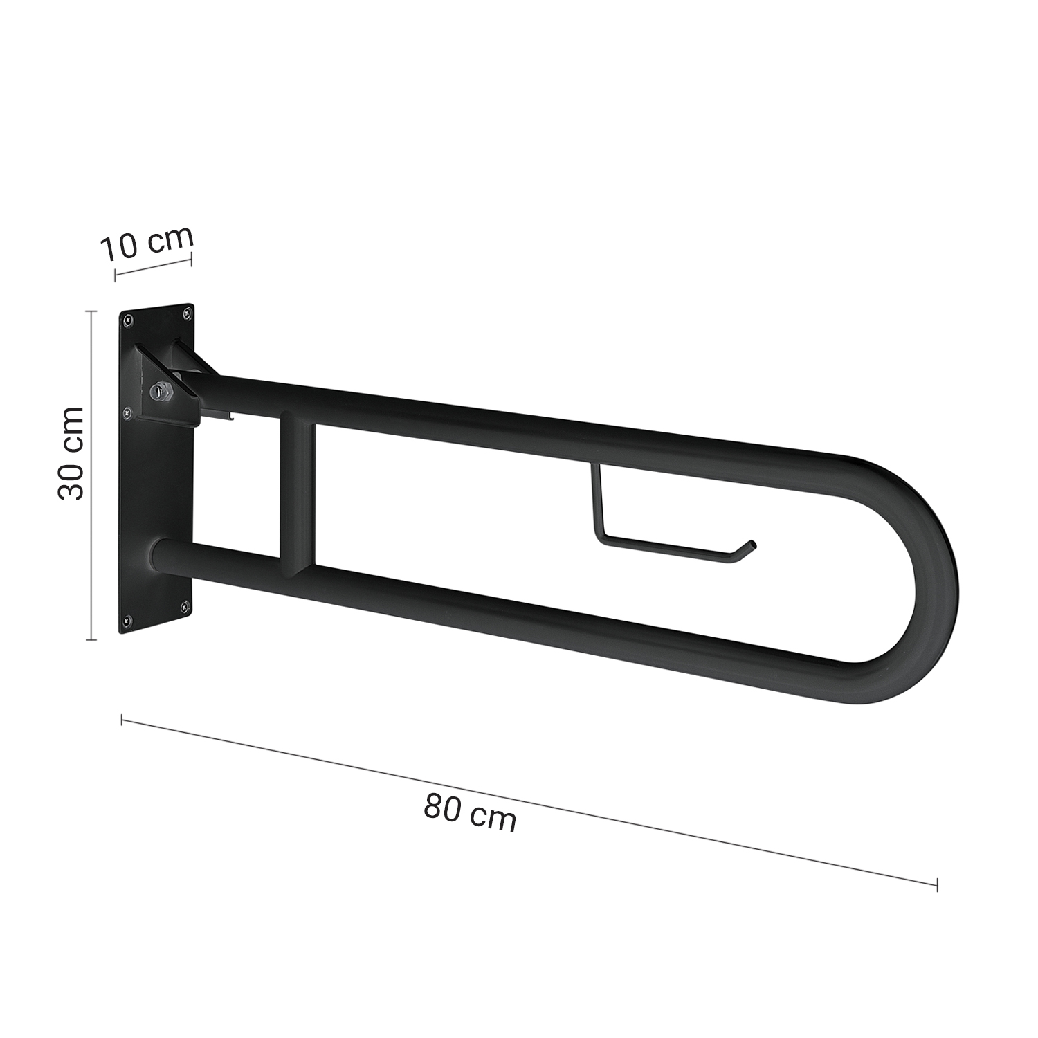 gedy-snug-barre-de-soutien-repliable-wc-noir-mat-porte-rouleau image 2
