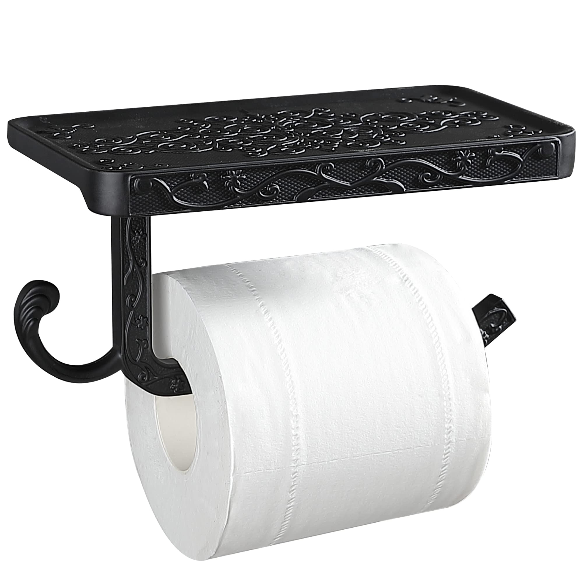 gricol-porte-rouleau-papier-toilette-mural-noir-vintage-avec-tablette image 1