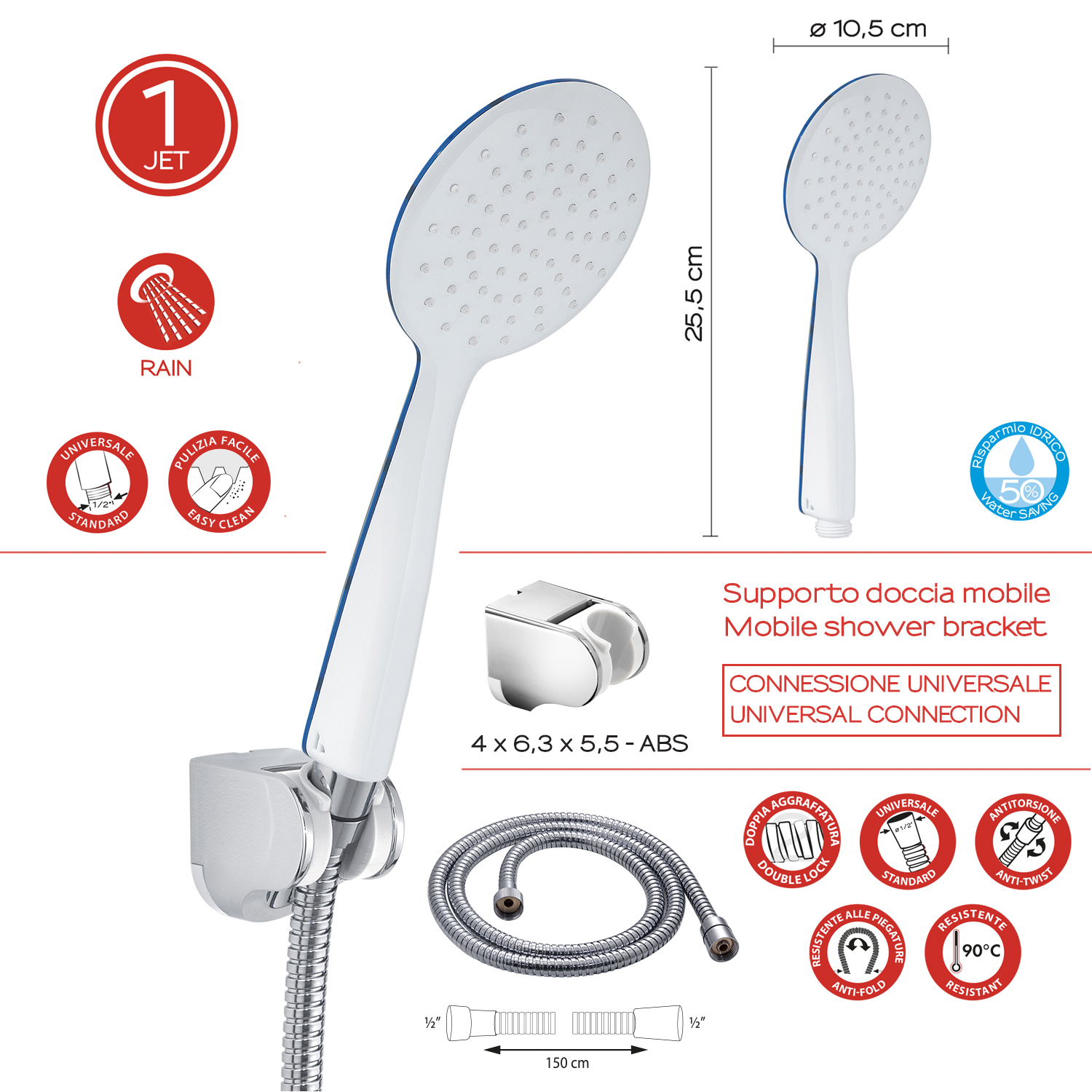 gedy-kit-de-douche-douchette-1-jet-blanc image 2