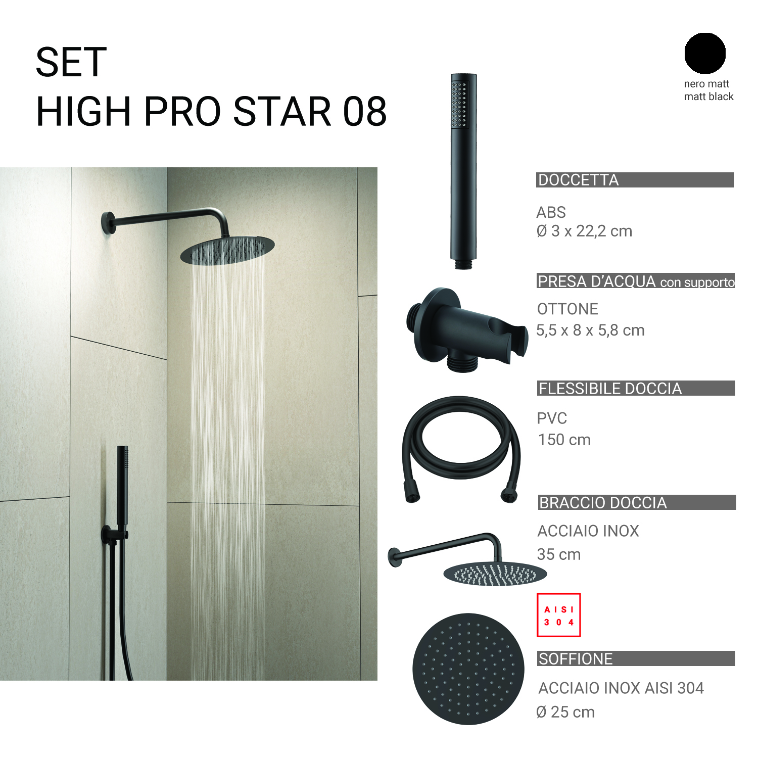 gedy-high-pro-star-08-ensemble-douche-rond-noir-mat-5-pi-ces image 1