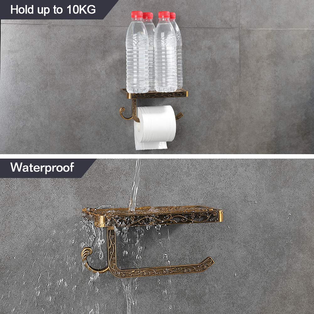 gricol-porte-rouleau-papier-toilette-mural-or-vintage-avec-tablette image 3