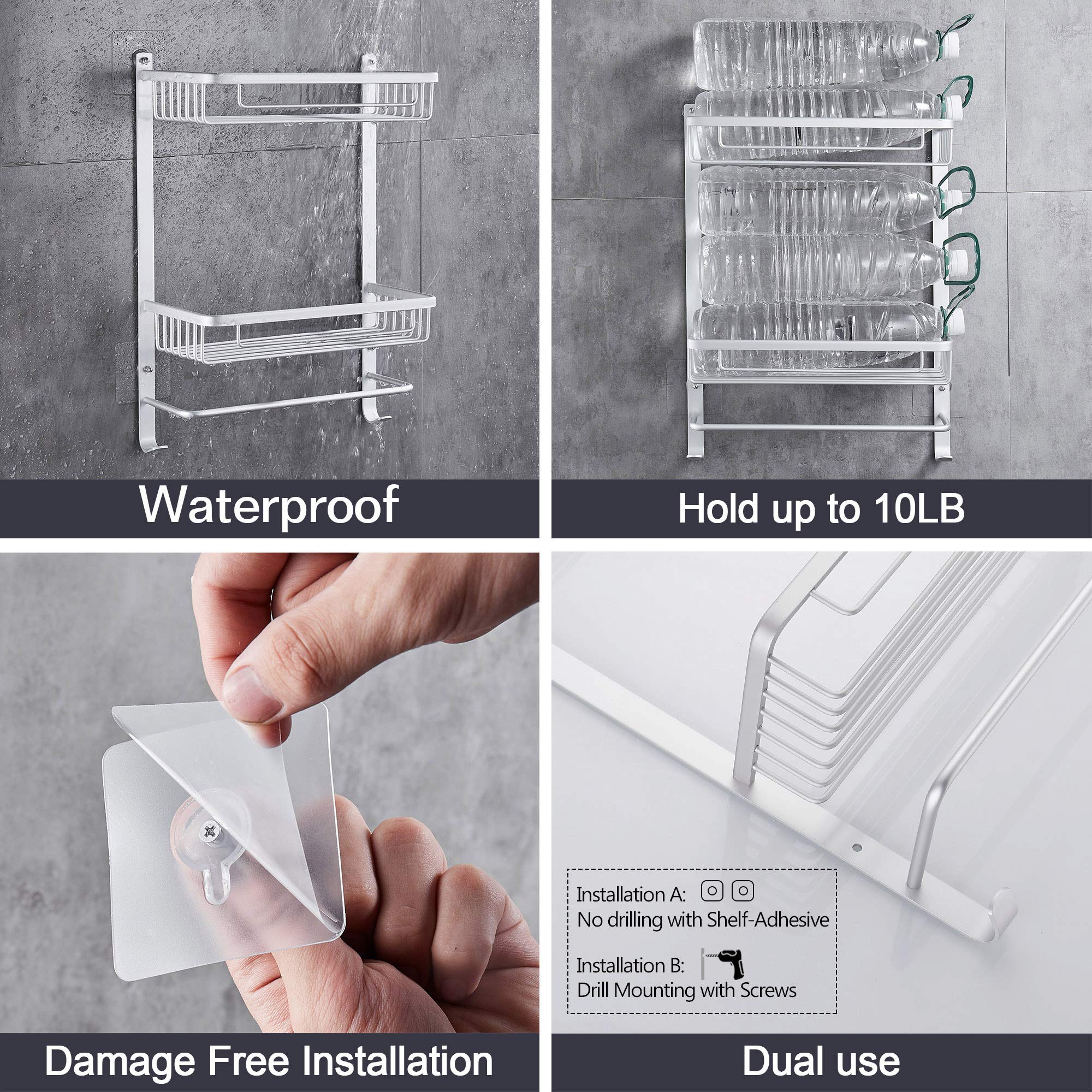 gricol-tag-res-de-douche-tag-re-sans-per-age-argent-2-niveaux-antirouille image 3