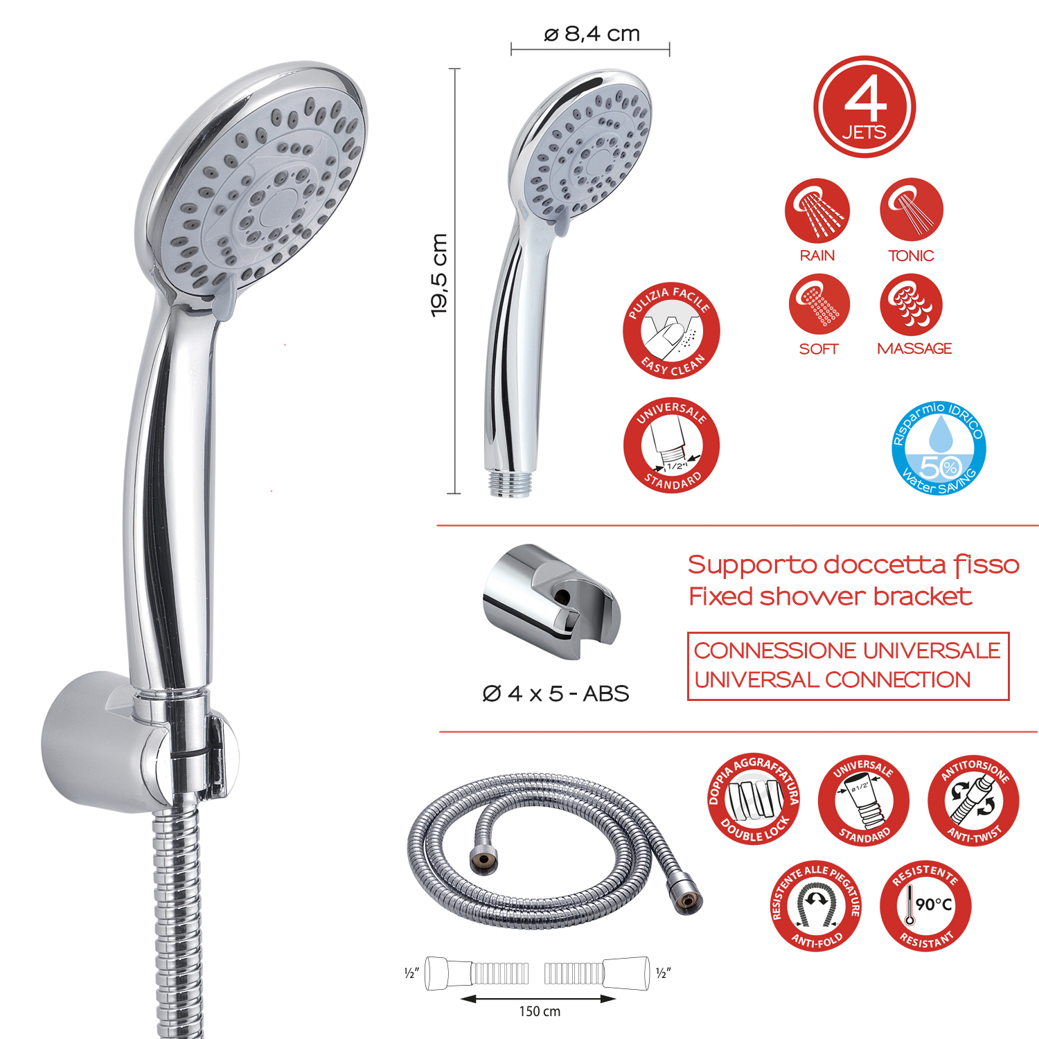 gedy-kit-de-douche-douchette-4-jets-chrome image 2