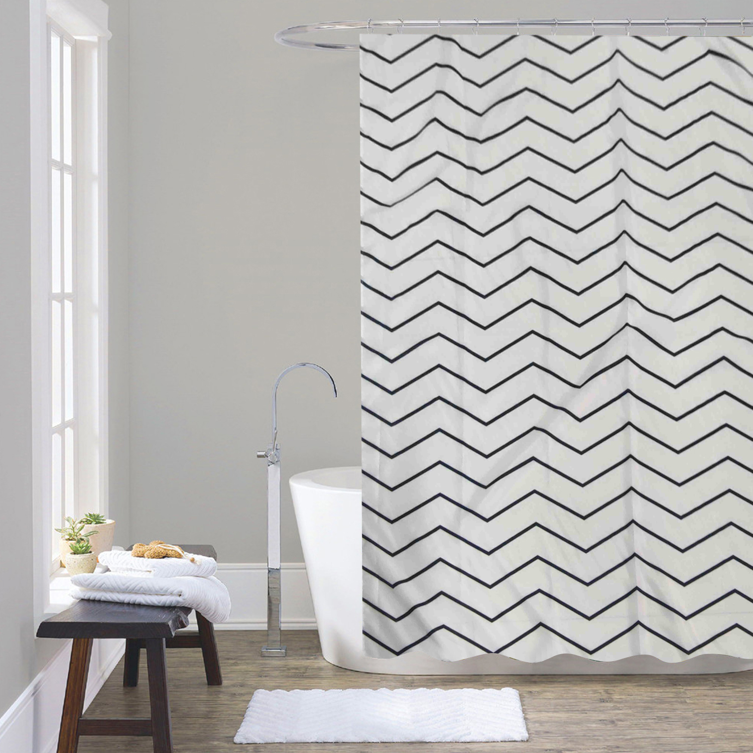 gedy-zig-zag-rideau-de-douche-120x200-blanc-noir image 1