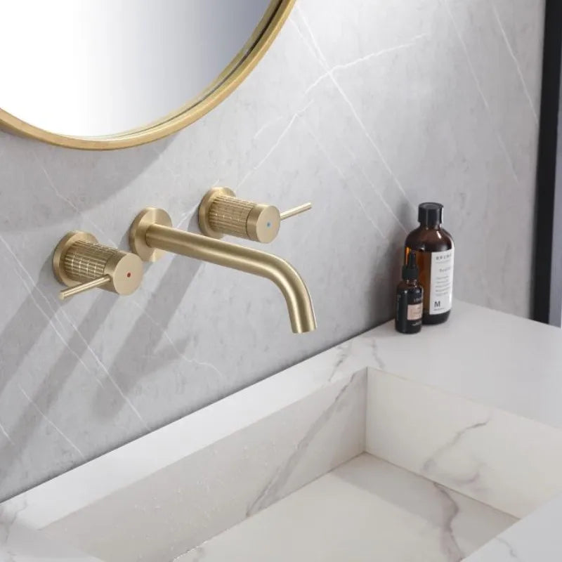 hudor-scamandre-200001-robinet-lavabo-mural-dor-bross-3-trous image 3