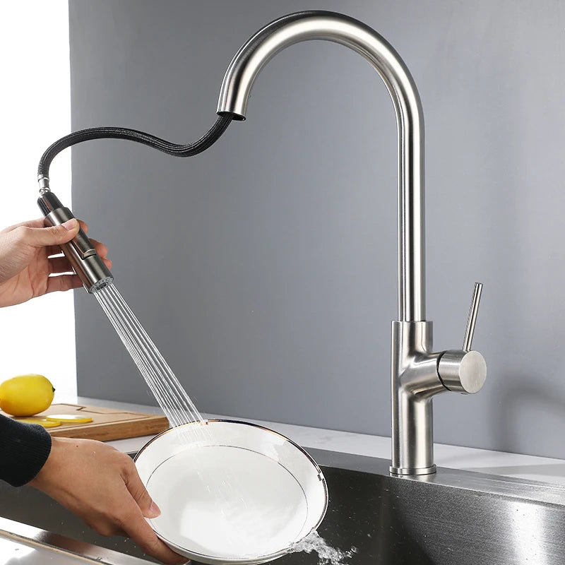 hudor-scamandre-robinet-cuisine-nickel-bross-douchette-extractible image 7