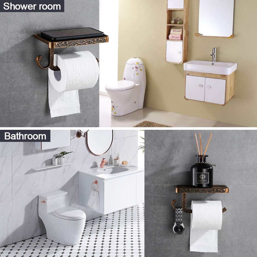 gricol-porte-rouleau-papier-toilette-mural-or-vintage-avec-tablette image 2