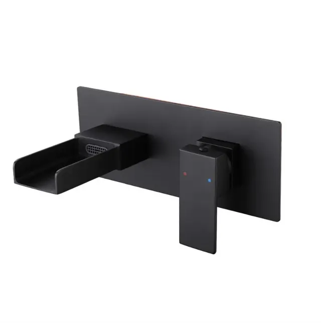hudor-alph-e-007-robinet-lavabo-mural-noir-mat-cascade image 1