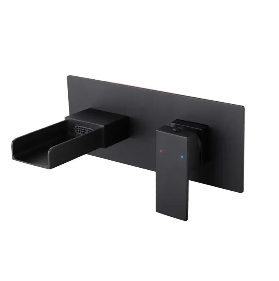 hudor-alph-e-007-robinet-lavabo-mural-noir-mat-cascade image 1