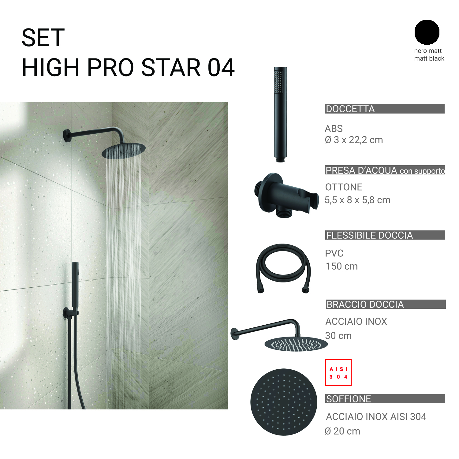 gedy-high-pro-star-04-ensemble-douche-noir-mat image 1