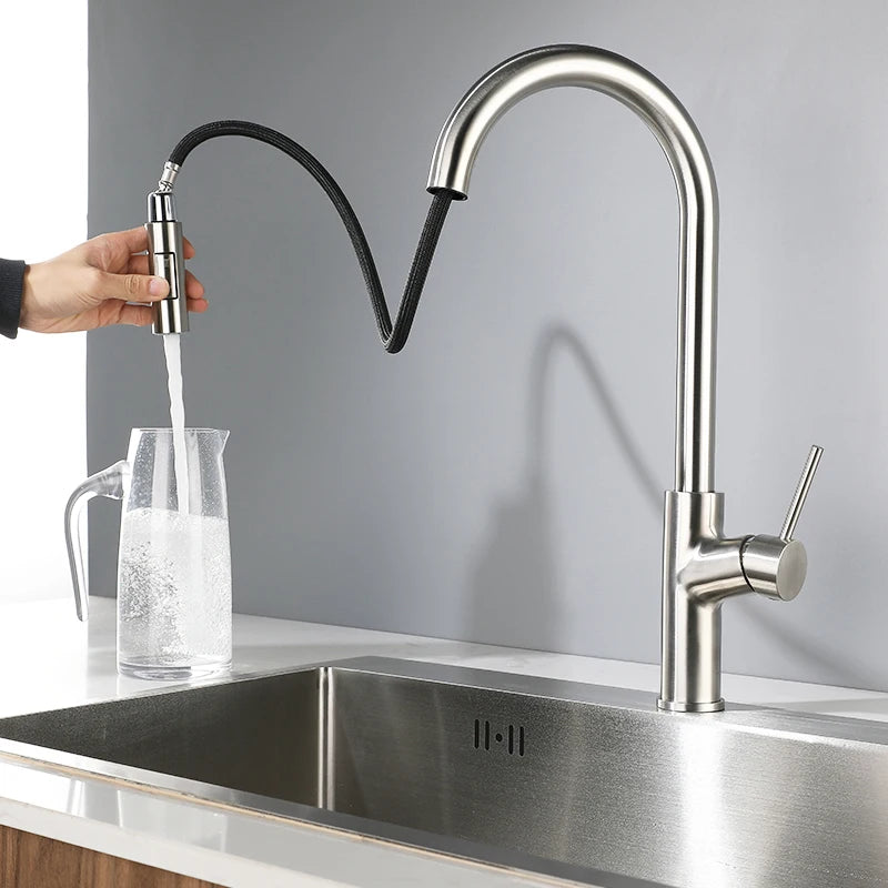 hudor-scamandre-robinet-cuisine-nickel-bross-douchette-extractible image 5