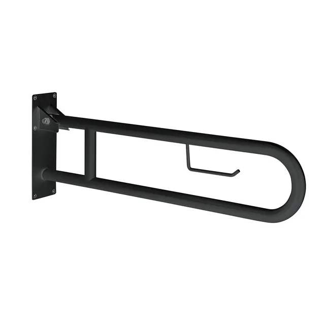 gedy-snug-barre-de-soutien-repliable-wc-noir-mat-porte-rouleau image 1