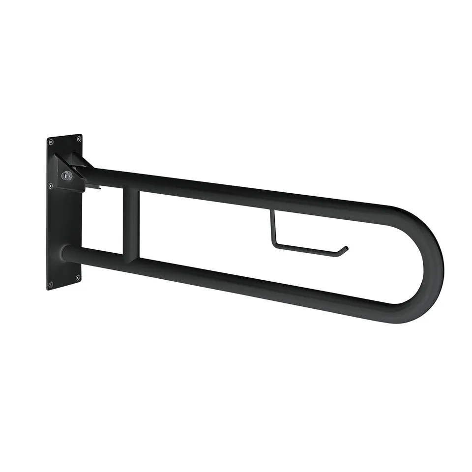 gedy-snug-barre-de-soutien-repliable-wc-noir-mat-porte-rouleau image 1