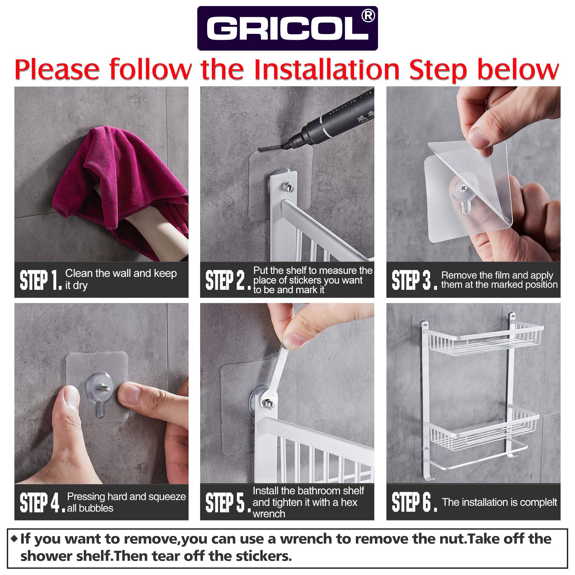 gricol-tag-res-de-douche-tag-re-sans-per-age-argent-2-niveaux-antirouille image 4