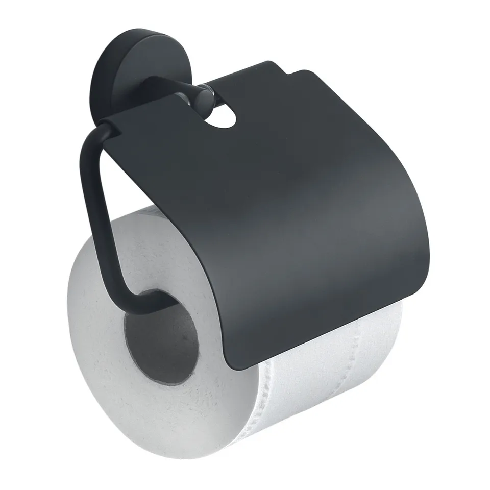 gedy-eros-porte-rouleau-papier-toilette-noir-mat-avec-couvercle image 1