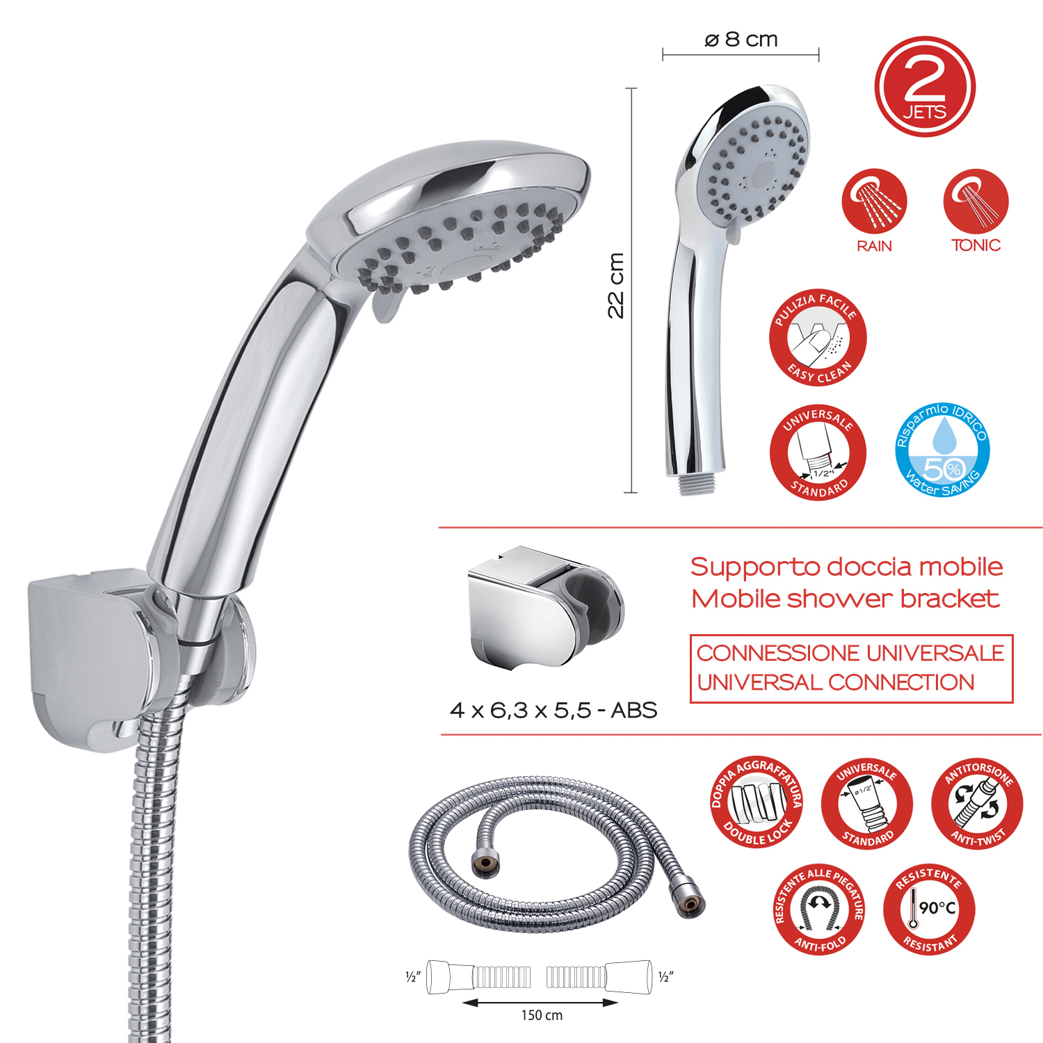 gedy-kit-de-douche-douchette-2-jets-chrome image 2