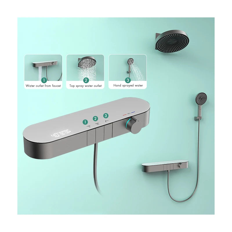 hudor-pernesse-ensemble-de-douche-encastr-e-cascade-gun-metal-thermostatique image 6