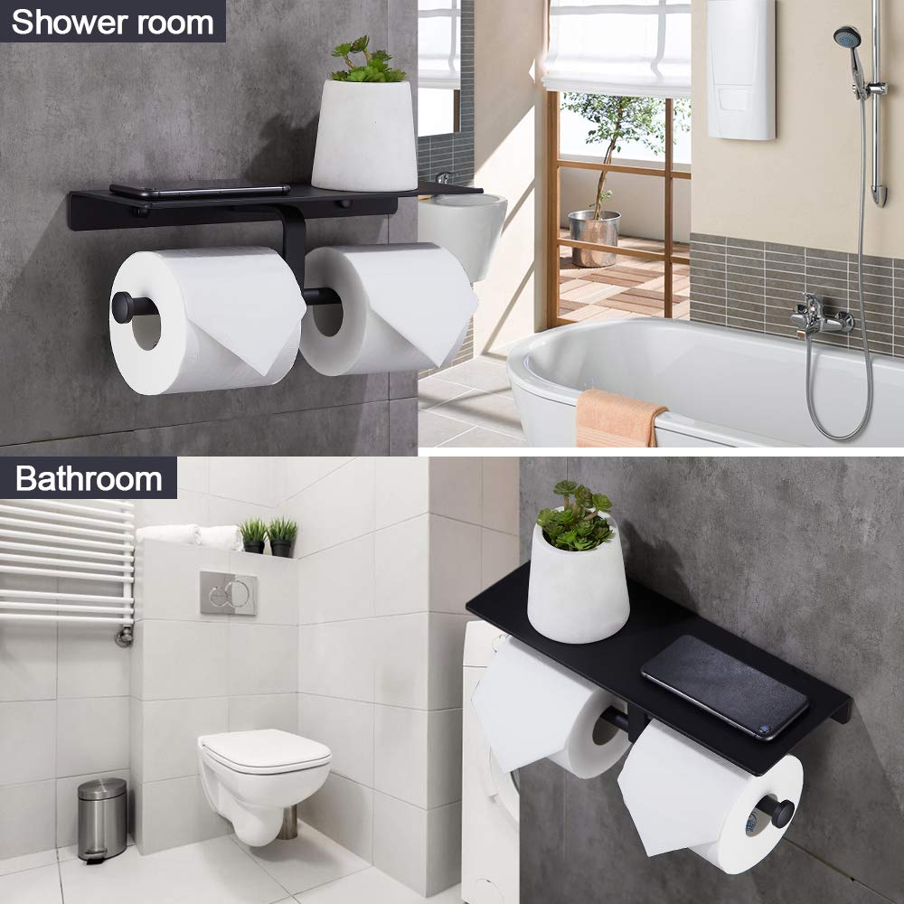 gricol-porte-rouleaux-papier-toilette-double-noir-avec-tag-re image 2