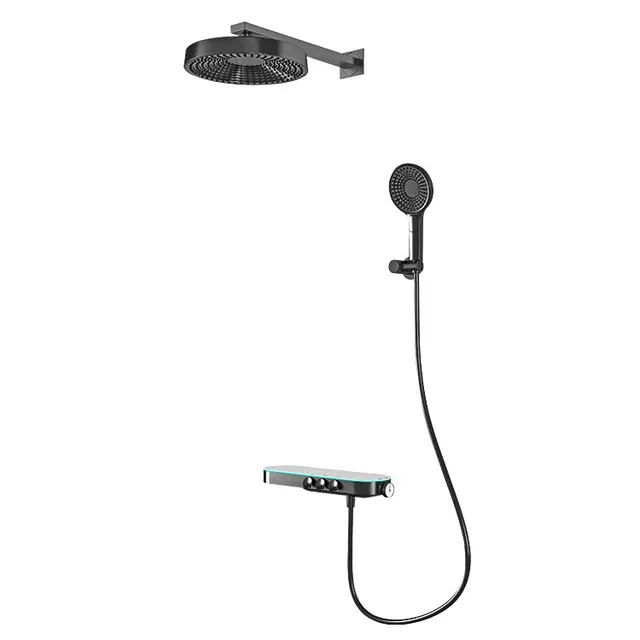 hudor-pernesse-ensemble-de-douche-encastr-e-cascade-gun-metal-thermostatique image 1