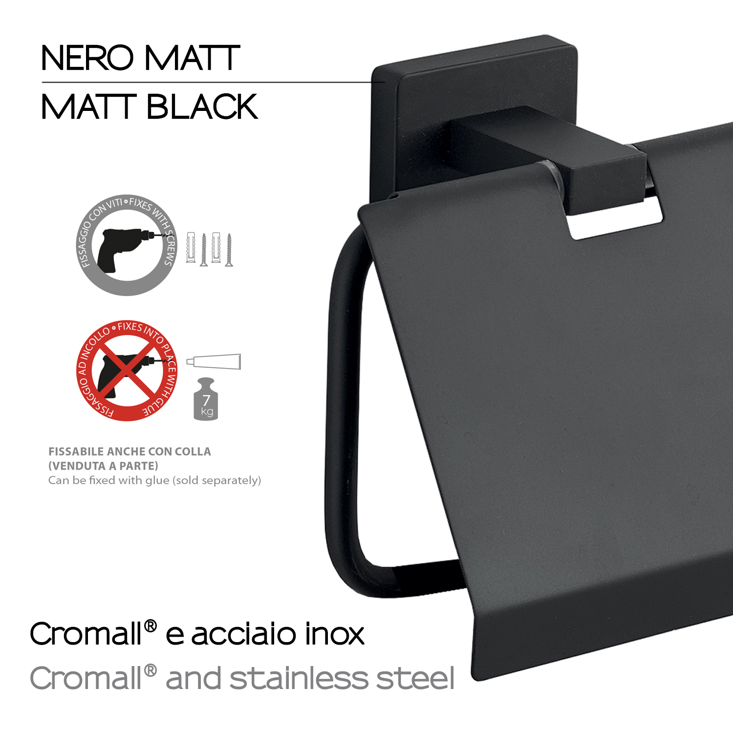 gedy-atena-porte-rouleau-avec-couvercle-noir-mat-fixer image 3