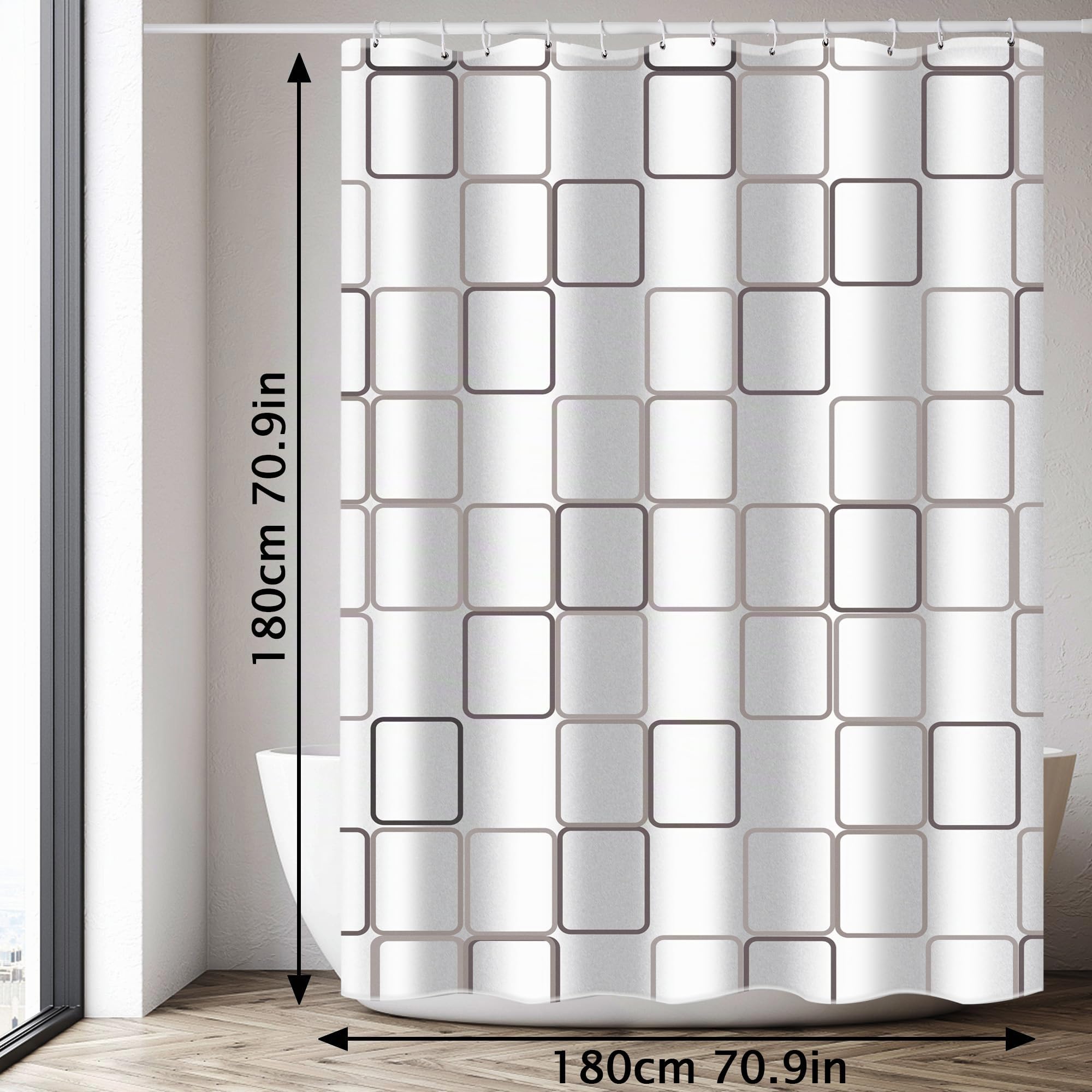 gricol-rideau-de-douche-polyester-180x180-blanc-carreaux-12-crochets image 6
