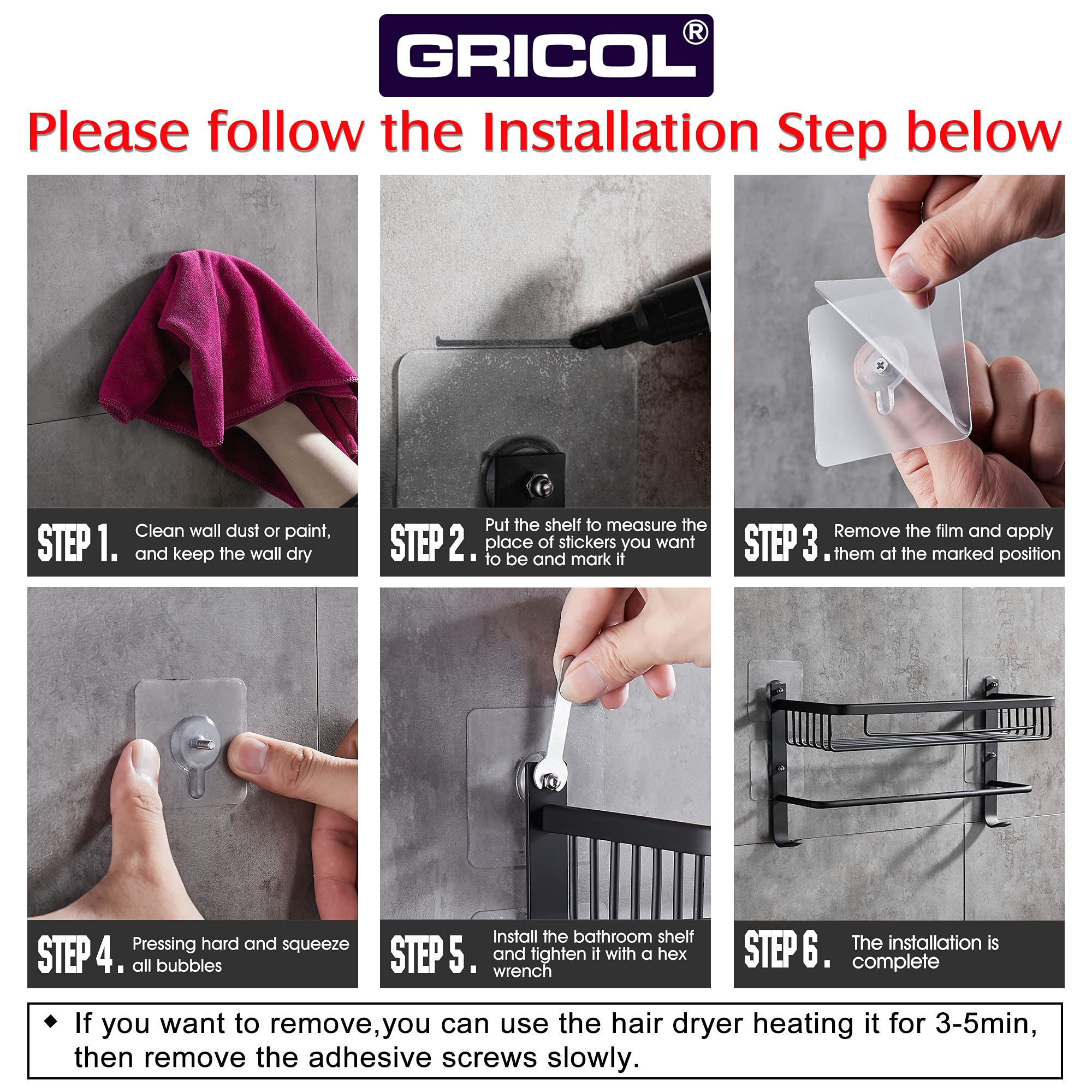 gricol-tag-res-de-douche-tag-re-sans-per-age-noir-antirouille image 4