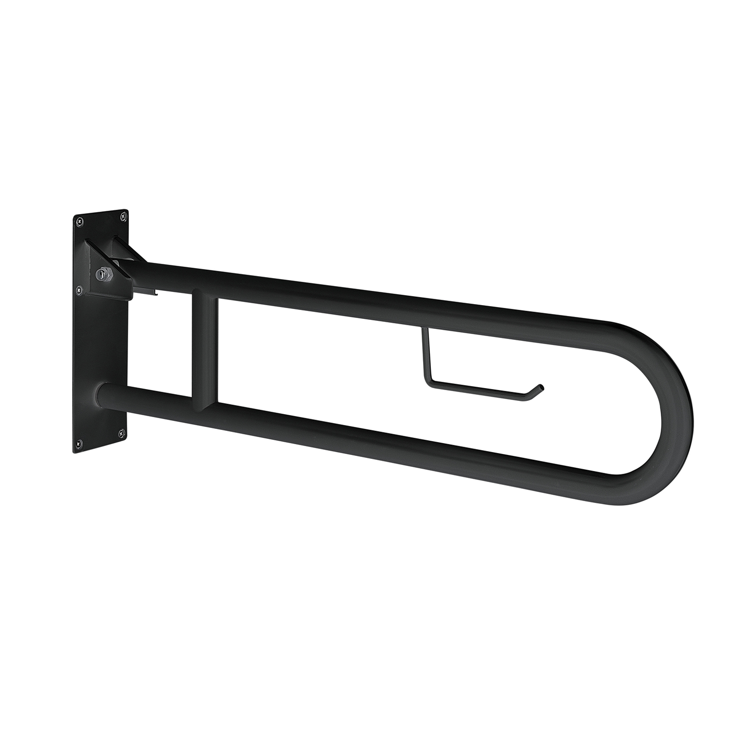 gedy-snug-barre-de-soutien-repliable-wc-noir-mat-porte-rouleau image 1