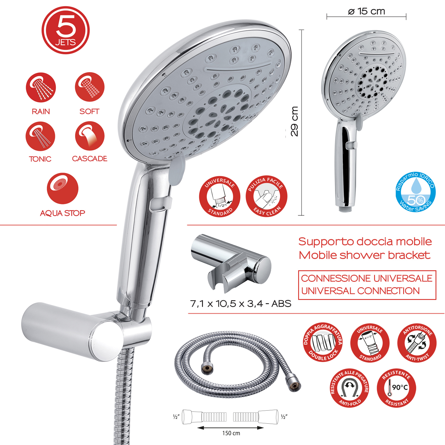 gedy-kit-douche-douchette-4-jets-chrome image 2
